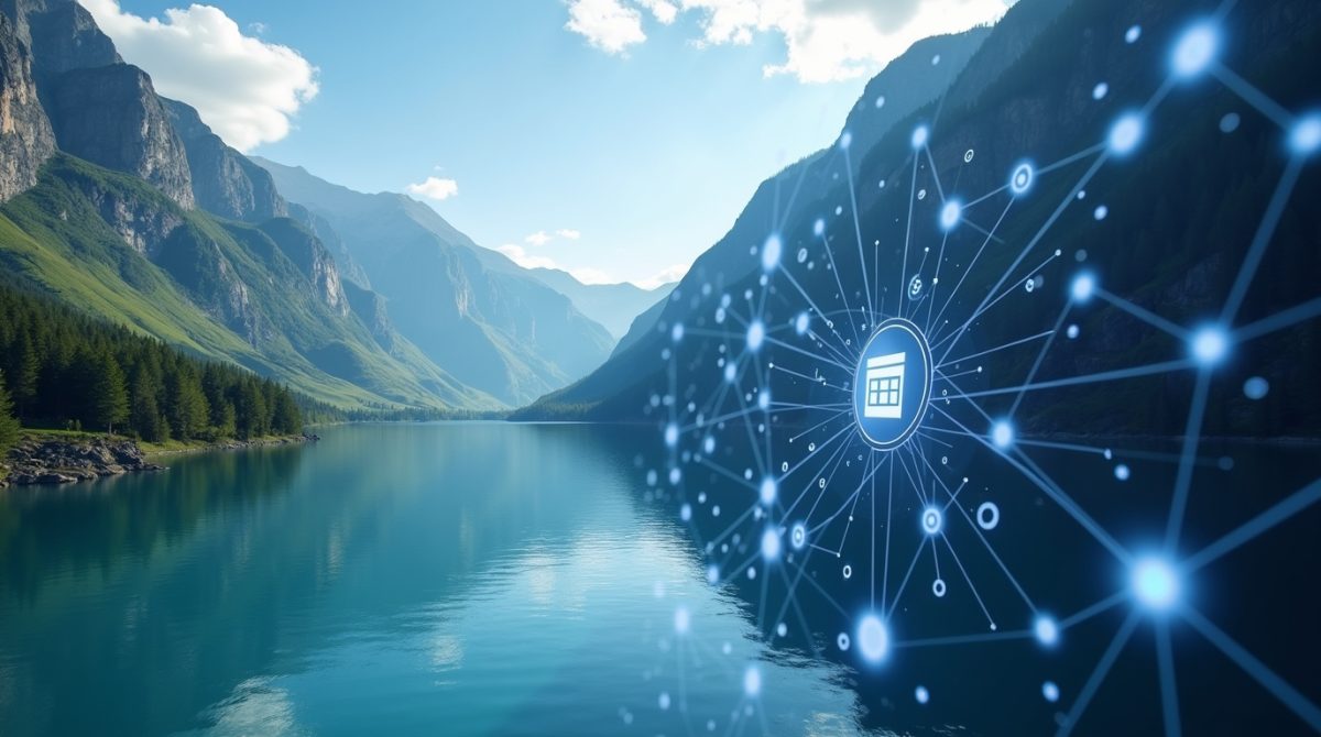 Title Image A split-screen scene. On the left, a clear mountain lake that feeds a river. On the right, an abstract blockchain network with connected nodes and subtle legal icons. The two halves blend in the middle. text overlay: Navigate Water Tokenization Compliance With Confidence